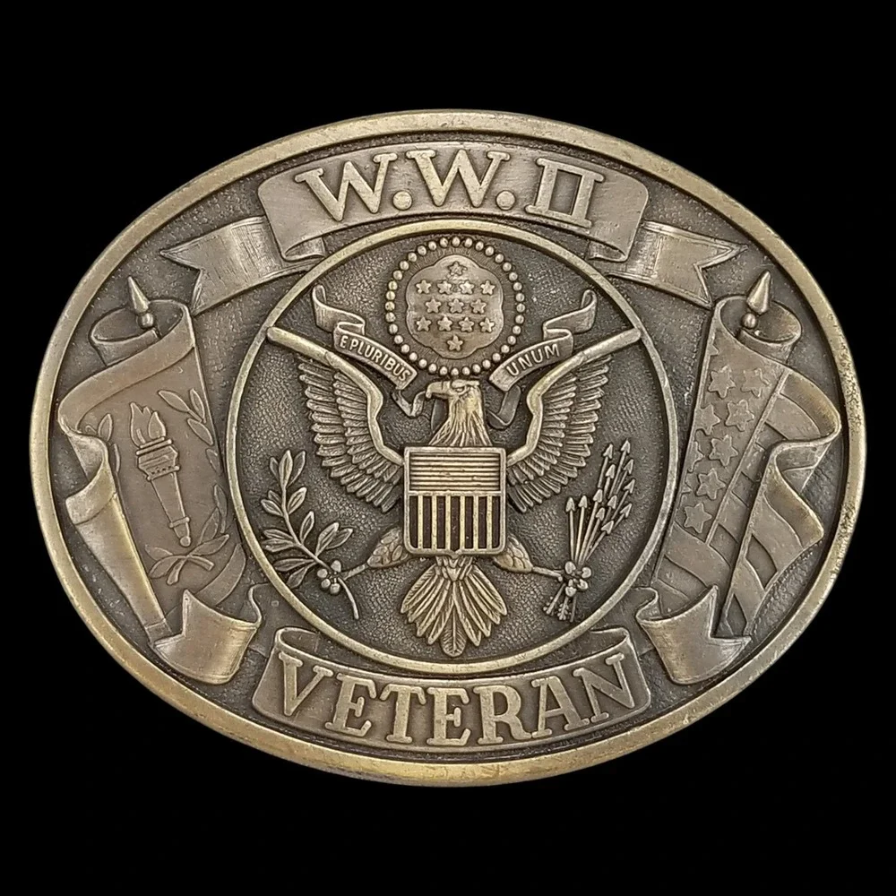 WWII Veteran Belt Buckle US Military Eagle‎ Emblem USA Made